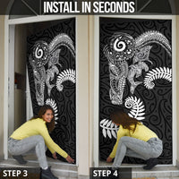 Aotearoa Maori Sea Animals Tribal Door Cover Manta Ray and Shark Moko Pattern Black Color LT03 - Polynesian Pride