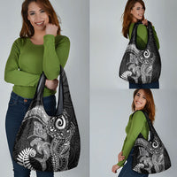 Aotearoa Maori Sea Animals Tribal Grocery Bag Manta Ray and Shark Moko Pattern Black Color