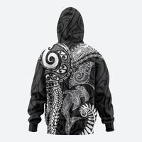 Aotearoa Maori Sea Animals Tribal Hoodie Manta Ray and Shark Moko Pattern Black Color LT03 - Polynesian Pride