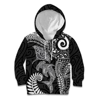 Aotearoa Maori Sea Animals Tribal Kid Hoodie Manta Ray and Shark Moko Pattern Black Color LT03 Hoodie Black - Polynesian Pride