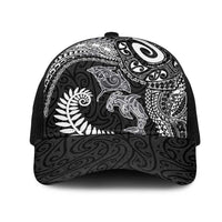 Aotearoa Maori Sea Animals Tribal Mesh Trucker Cap Manta Ray and Shark Moko Pattern Black Color