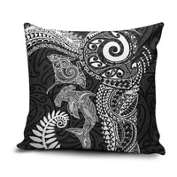 Aotearoa Maori Sea Animals Tribal Pillow Cover Manta Ray and Shark Moko Pattern Black Color