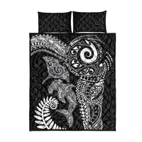 Aotearoa Maori Sea Animals Tribal Quilt Bed Set Manta Ray and Shark Moko Pattern Black Color