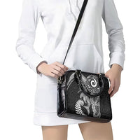 Aotearoa Maori Sea Animals Tribal Shoulder Handbag Manta Ray and Shark Moko Pattern Black Color