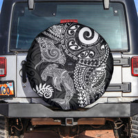 Aotearoa Maori Sea Animals Tribal Spare Tire Cover Manta Ray and Shark Moko Pattern Black Color LT03 Black - Polynesian Pride