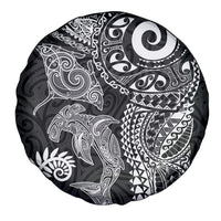 Aotearoa Maori Sea Animals Tribal Spare Tire Cover Manta Ray and Shark Moko Pattern Black Color LT03 - Polynesian Pride