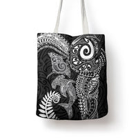Aotearoa Maori Sea Animals Tribal Tote Bag Manta Ray and Shark Moko Pattern Black Color