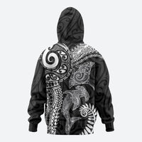 Aotearoa Maori Sea Animals Tribal Zip Hoodie Manta Ray and Shark Moko Pattern Black Color LT03 - Polynesian Pride