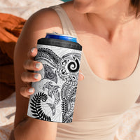 Aotearoa Maori Sea Animals Tribal 4 in 1 Can Cooler Tumbler Manta Ray and Shark Moko Pattern White Color LT03 - Polynesian Pride