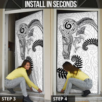Aotearoa Maori Sea Animals Tribal Door Cover Manta Ray and Shark Moko Pattern White Color LT03 - Polynesian Pride