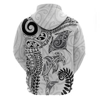 Aotearoa Maori Sea Animals Tribal Hoodie Manta Ray and Shark Moko Pattern White Color LT03 - Polynesian Pride