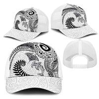 Aotearoa Maori Sea Animals Tribal Mesh Trucker Cap Manta Ray and Shark Moko Pattern White Color