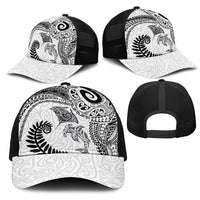 Aotearoa Maori Sea Animals Tribal Mesh Trucker Cap Manta Ray and Shark Moko Pattern White Color