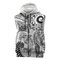 Aotearoa Maori Sea Animals Tribal Sleeveless Zip Hoodie Manta Ray and Shark Moko Pattern White Color LT03 White - Polynesian Pride
