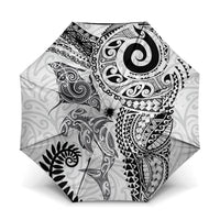 Aotearoa Maori Sea Animals Tribal Umbrella Manta Ray and Shark Moko Pattern White Color LT03 One Size Folded 11.42 inch Opened Diameter 37.4 inch White - Polynesian Pride