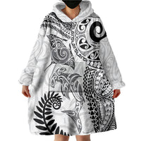 Aotearoa Maori Sea Animals Tribal Wearable Blanket Hoodie Manta Ray and Shark Moko Pattern White Color LT03 - Polynesian Pride