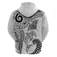 Aotearoa Maori Sea Animals Tribal Zip Hoodie Manta Ray and Shark Moko Pattern White Color LT03 - Polynesian Pride