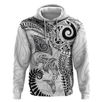 Aotearoa Maori Sea Animals Tribal Zip Hoodie Manta Ray and Shark Moko Pattern White Color LT03 Pullover Hoodie White - Polynesian Pride