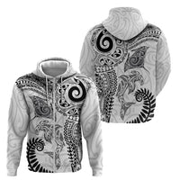 Aotearoa Maori Sea Animals Tribal Zip Hoodie Manta Ray and Shark Moko Pattern White Color LT03 - Polynesian Pride