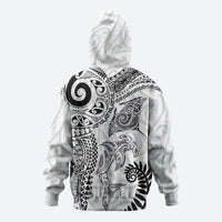 Aotearoa Maori Sea Animals Tribal Zip Hoodie Manta Ray and Shark Moko Pattern White Color LT03 - Polynesian Pride