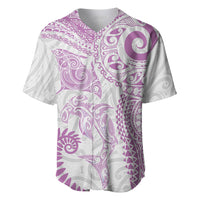 Aotearoa Maori Sea Animals Tribal Baseball Jersey Manta Ray and Shark Moko Pattern Pink Color