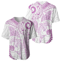 Aotearoa Maori Sea Animals Tribal Baseball Jersey Manta Ray and Shark Moko Pattern Pink Color