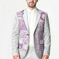 Aotearoa Maori Sea Animals Tribal Blazer Manta Ray and Shark Moko Pattern Pink Color