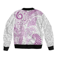 Aotearoa Maori Sea Animals Tribal Bomber Jacket Manta Ray and Shark Moko Pattern Pink Color