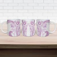 Aotearoa Maori Sea Animals Tribal Ceramic Mug Manta Ray and Shark Moko Pattern Pink Color