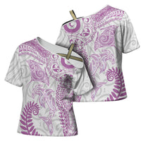 Aotearoa Maori Sea Animals Tribal Cross Shoulder Shirt Manta Ray and Shark Moko Pattern Pink Color LT03 - Polynesian Pride
