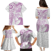 Aotearoa Maori Sea Animals Tribal Family Matching Puletasi and Hawaiian Shirt Manta Ray and Shark Moko Pattern Pink Color LT03 - Polynesian Pride