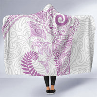 Aotearoa Maori Sea Animals Tribal Hooded Blanket Manta Ray and Shark Moko Pattern Pink Color LT03 One Size Pink - Polynesian Pride