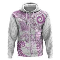 Aotearoa Maori Sea Animals Tribal Hoodie Manta Ray and Shark Moko Pattern Pink Color LT03 Zip Hoodie Pink - Polynesian Pride