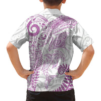 Aotearoa Maori Sea Animals Tribal Kid Hawaiian Shirt Manta Ray and Shark Moko Pattern Pink Color LT03 - Polynesian Pride