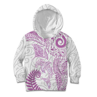 Aotearoa Maori Sea Animals Tribal Kid Hoodie Manta Ray and Shark Moko Pattern Pink Color LT03 Hoodie Pink - Polynesian Pride