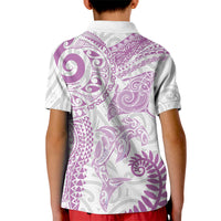 Aotearoa Maori Sea Animals Tribal Kid Polo Shirt Manta Ray and Shark Moko Pattern Pink Color LT03 - Polynesian Pride