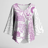 Aotearoa Maori Sea Animals Tribal Kimono Sleeve Blouse Manta Ray and Shark Moko Pattern Pink Color LT03 Female Pink - Polynesian Pride