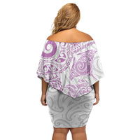 Aotearoa Maori Sea Animals Tribal Off Shoulder Short Dress Manta Ray and Shark Moko Pattern Pink Color LT03 - Polynesian Pride