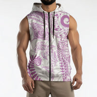 Aotearoa Maori Sea Animals Tribal Sleeveless Zip Hoodie Manta Ray and Shark Moko Pattern Pink Color LT03 - Polynesian Pride
