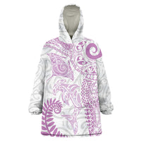 Aotearoa Maori Sea Animals Tribal Wearable Blanket Hoodie Manta Ray and Shark Moko Pattern Pink Color LT03 One Size Pink - Polynesian Pride