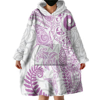 Aotearoa Maori Sea Animals Tribal Wearable Blanket Hoodie Manta Ray and Shark Moko Pattern Pink Color LT03 - Polynesian Pride