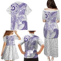 Aotearoa Maori Sea Animals Tribal Family Matching Puletasi and Hawaiian Shirt Manta Ray and Shark Moko Pattern Purple Color LT03 - Polynesian Pride