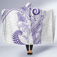 Aotearoa Maori Sea Animals Tribal Hooded Blanket Manta Ray and Shark Moko Pattern Purple Color LT03 One Size Purple - Polynesian Pride