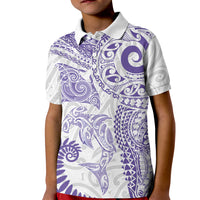 Aotearoa Maori Sea Animals Tribal Kid Polo Shirt Manta Ray and Shark Moko Pattern Purple Color LT03 Kid Purple - Polynesian Pride