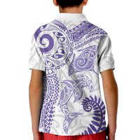 Aotearoa Maori Sea Animals Tribal Kid Polo Shirt Manta Ray and Shark Moko Pattern Purple Color LT03 - Polynesian Pride