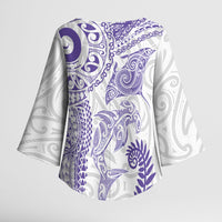 Aotearoa Maori Sea Animals Tribal Kimono Sleeve Blouse Manta Ray and Shark Moko Pattern Purple Color LT03 - Polynesian Pride