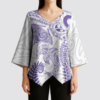 Aotearoa Maori Sea Animals Tribal Kimono Sleeve Blouse Manta Ray and Shark Moko Pattern Purple Color LT03 - Polynesian Pride