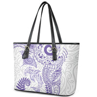 Aotearoa Maori Sea Animals Tribal Leather Tote Bag Manta Ray and Shark Moko Pattern Purple Color LT03 - Polynesian Pride