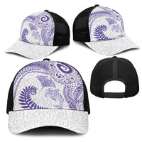 Aotearoa Maori Sea Animals Tribal Mesh Trucker Cap Manta Ray and Shark Moko Pattern Purple Color