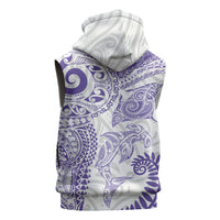 Aotearoa Maori Sea Animals Tribal Sleeveless Hoodie Manta Ray and Shark Moko Pattern Purple Color LT03 - Polynesian Pride
